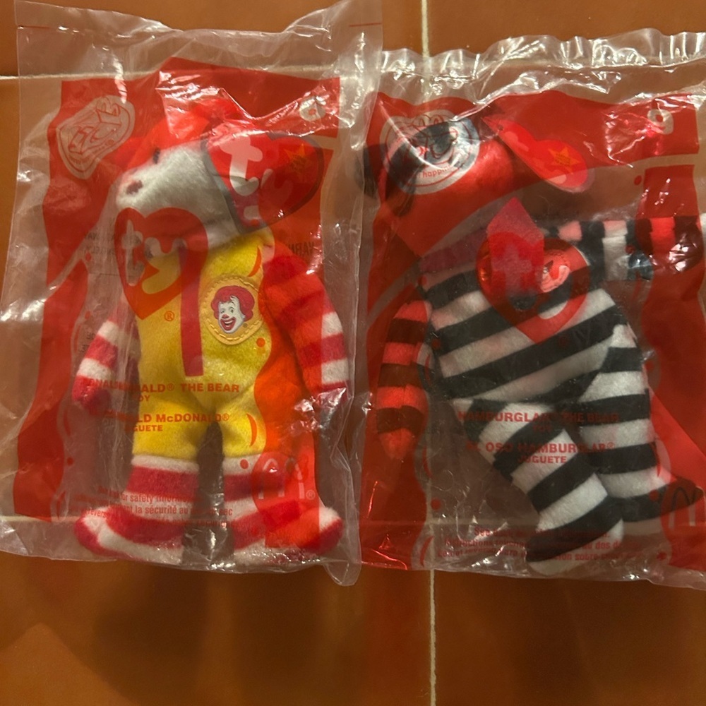 TY Teenie Beanie Baby McDonald's Ronald McDonald And Hamburglar Bear 2004 New